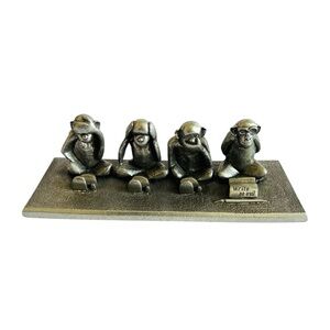 Jac Zagoory Designs Four Monkey Pewter See Hear Speak Write No Evil Pen Holder